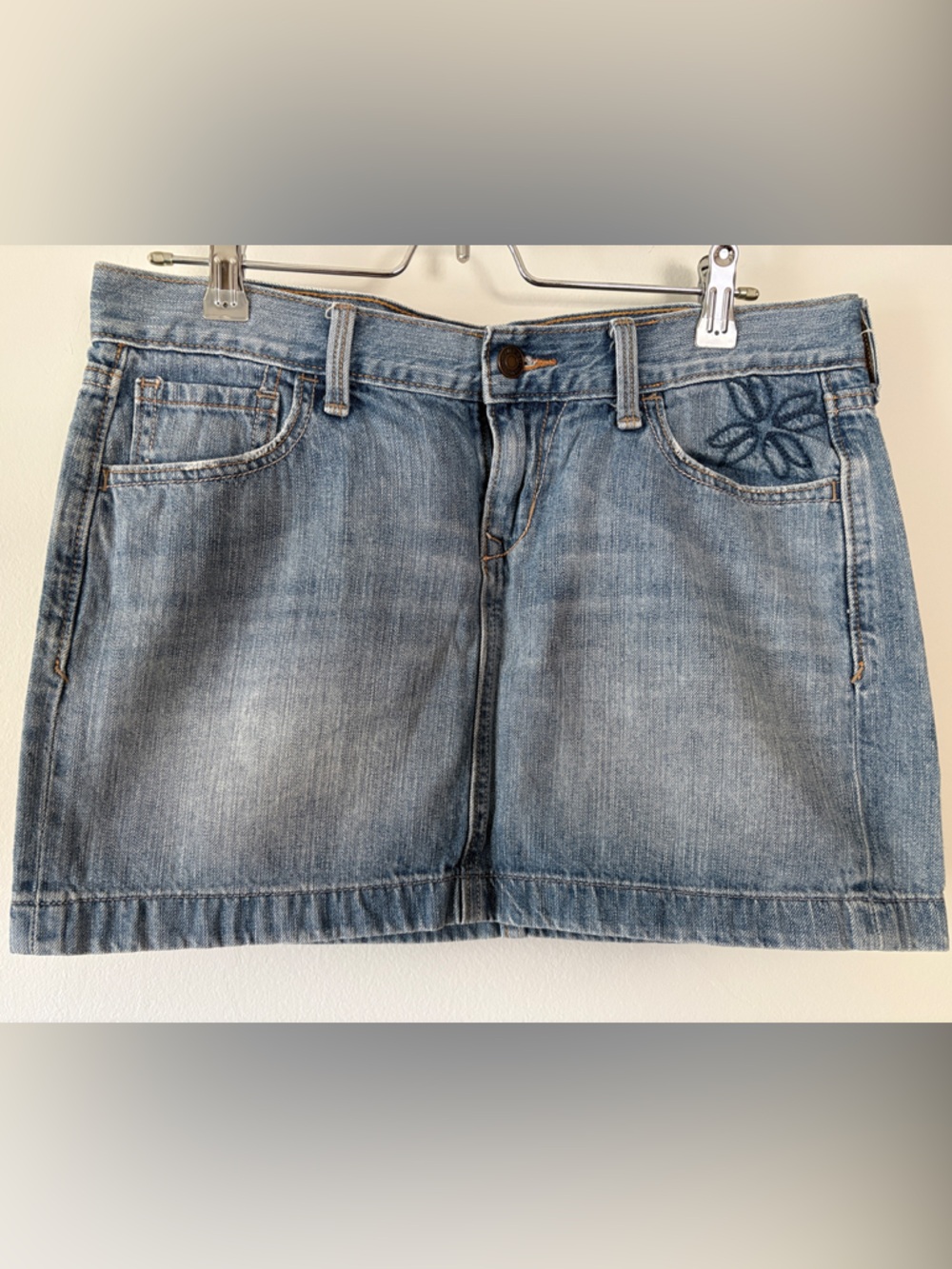 Old Navy Light Blue Denim Mini Skirt with Embroidered Flower